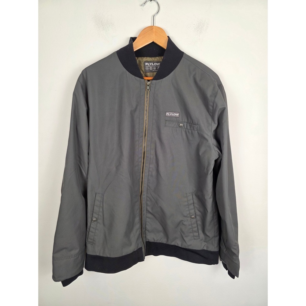 Flylow Mens Iron Eagle Bomber Jacket‎ Gray Full Zip Quilted Lining Nylon Large